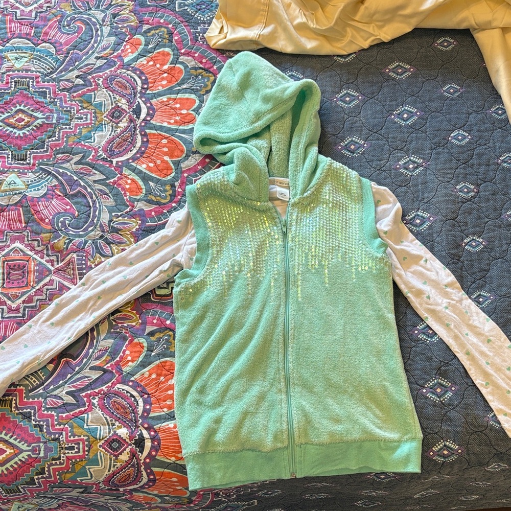 Self Esteem Mint Green and White Hooded Top